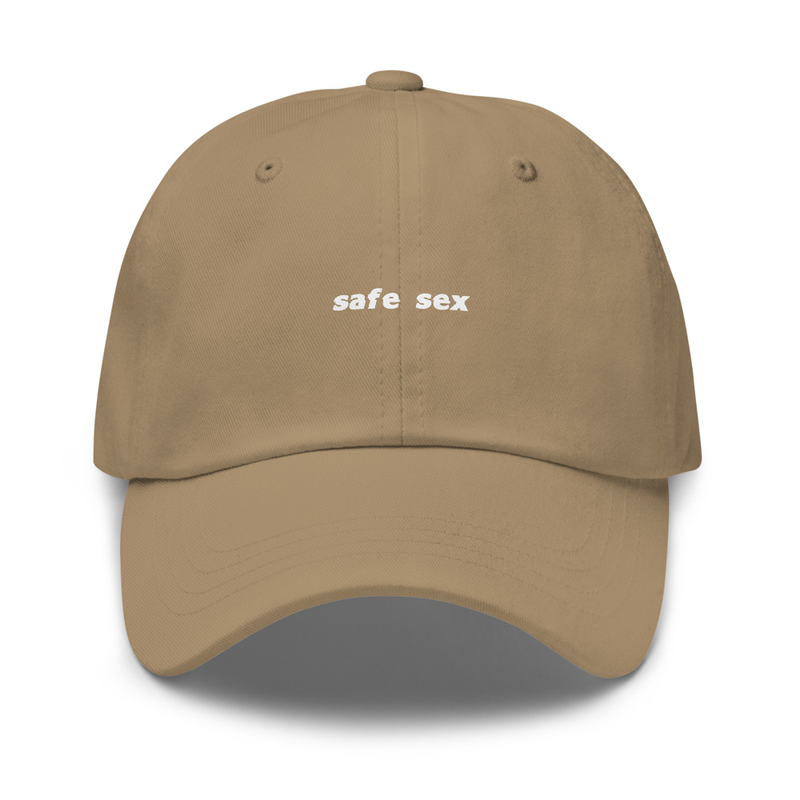 Safe Sex Dad hat (White Print) – One size, Khaki