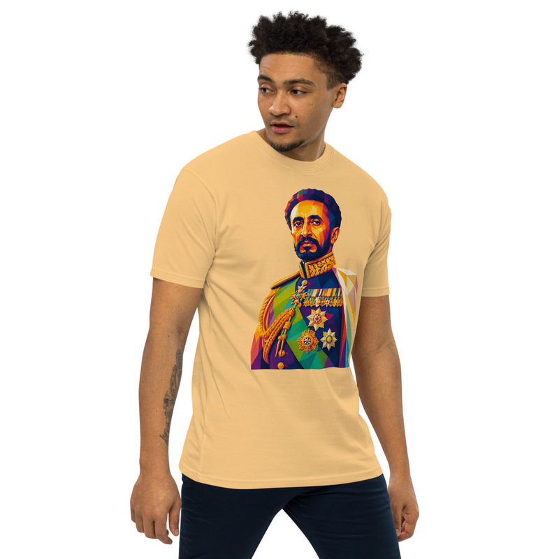 Men’s premium heavyweight Emperor Haile Selassie I — Imperial Majesty Mosaic T-Shirt – 4XL, Vintage Gold