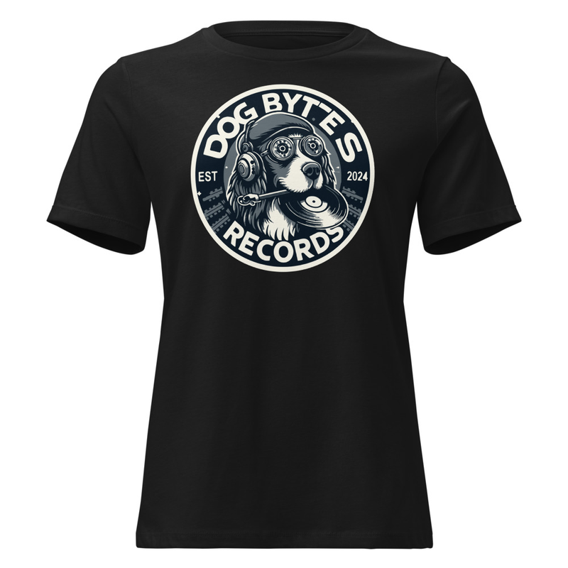 Dog Bytes Records Logo Women's Relaxed T-Shirt in Black
