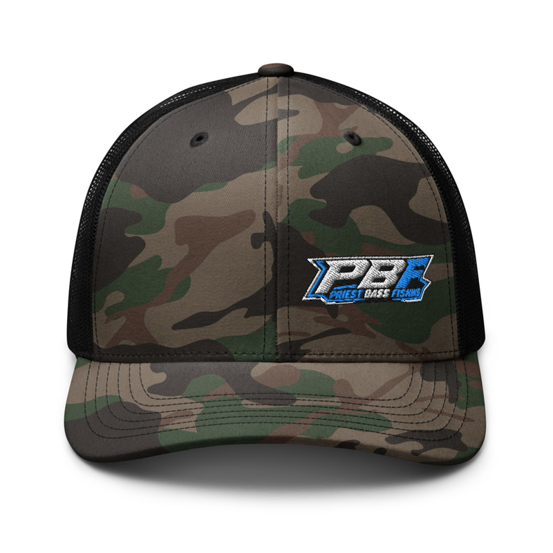 PBF Camouflage Trucker Hat Side Logo official product mockup
