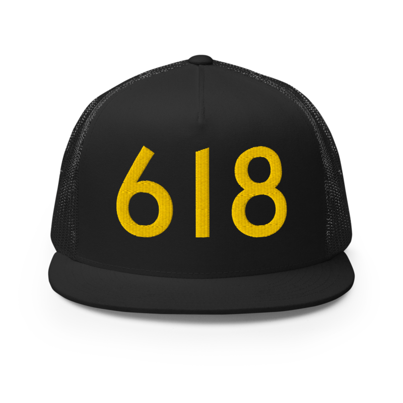 618 Trucker Cap - yellow logo - black n white hat