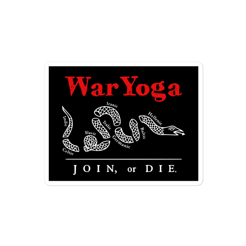 WarYoga Indo-European Join, or Die sticker – 4″×4″, White