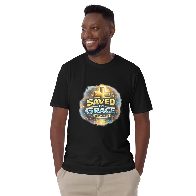 Saved by Grace – Ephesians 2:8 | Modern Christian Cross Unisex T-Shirt | Colorful Faith Graphic Tee