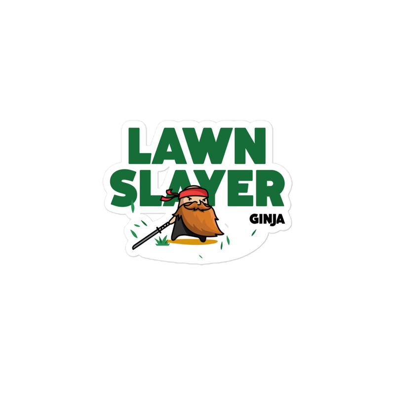 Lawn Slayer Green Print Sticker – 3″×3″, White