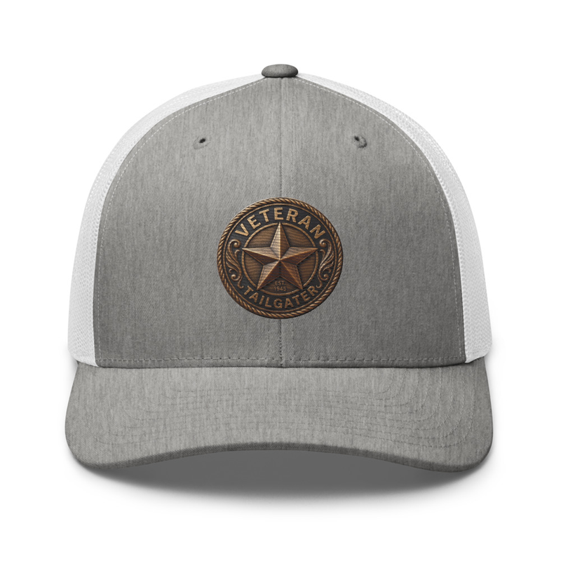 Veteran Tailgater Trucker Cap – One size, Heather Grey/White