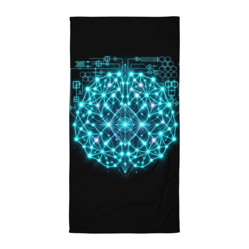 Uncle Benny ® Neural Link Sync IBM Quantum Computer Beach Towel