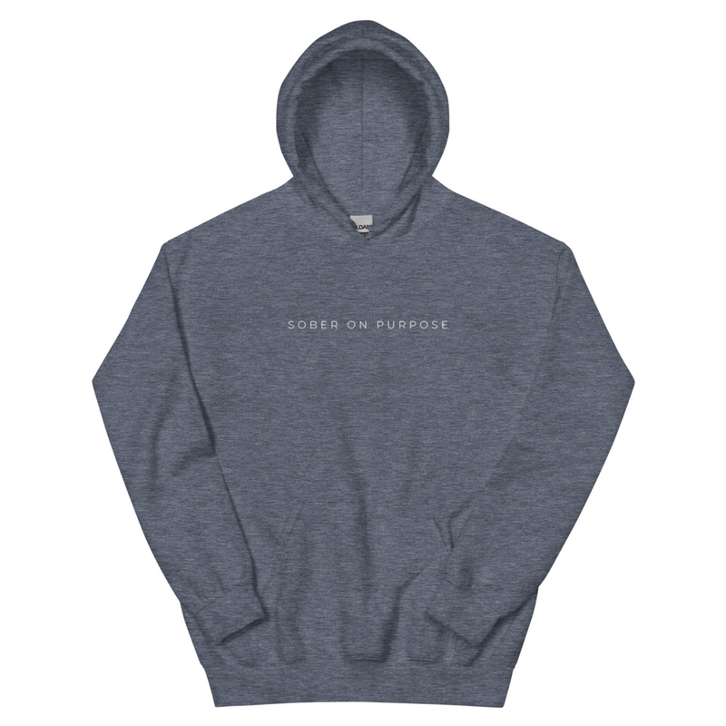 SOBER ON PURPOSE // Unisex Hoodie – XL, Heather Sport Dark Navy