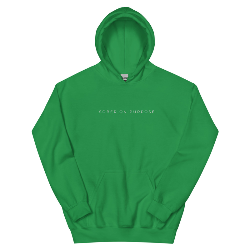 SOBER ON PURPOSE // Unisex Hoodie – S, Irish Green