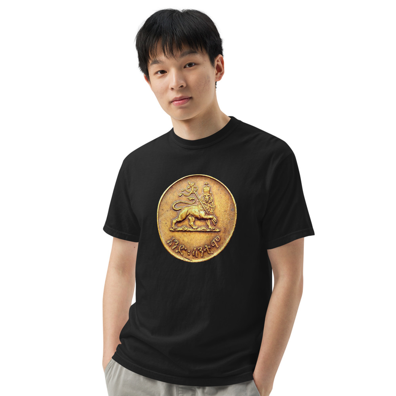 Unisex RTV-HC-0004 Coin: Crowned Lion of Judah bearing the Imperial Processional Cross garment-dyed heavyweight t-shirt – M, Black