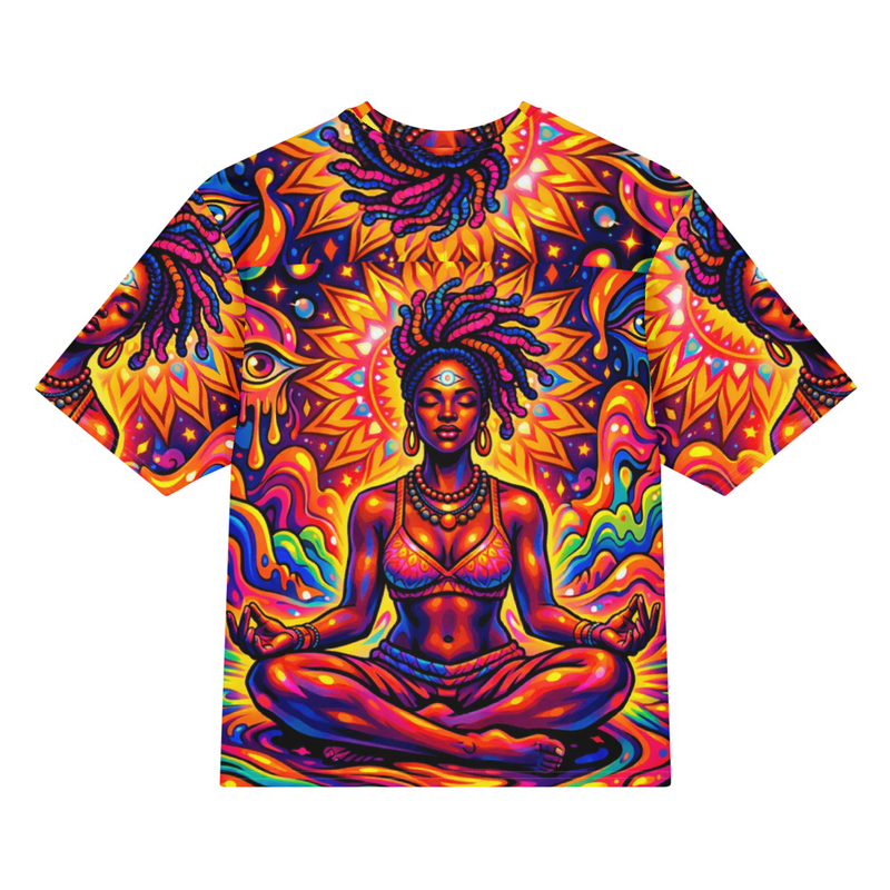 Psychedelic meditation energizing-Oversized cotton t-shirt back