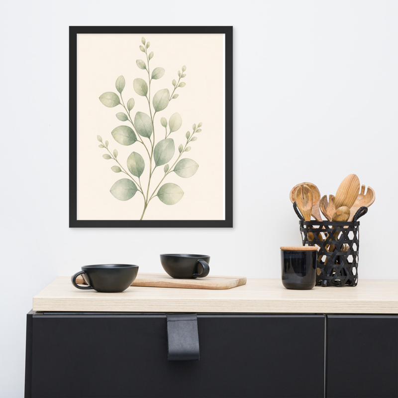 Layered Sage Leaves Framed Botanical Wall Art — Minimalist Watercolor — thumbnail 5