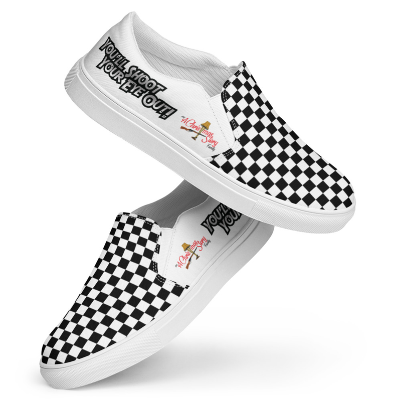 Men’s Classic Checker Board A Christmas Story Family "Don't Shoot Your Eye Out" Slip-on Comfy Canvas Shoes