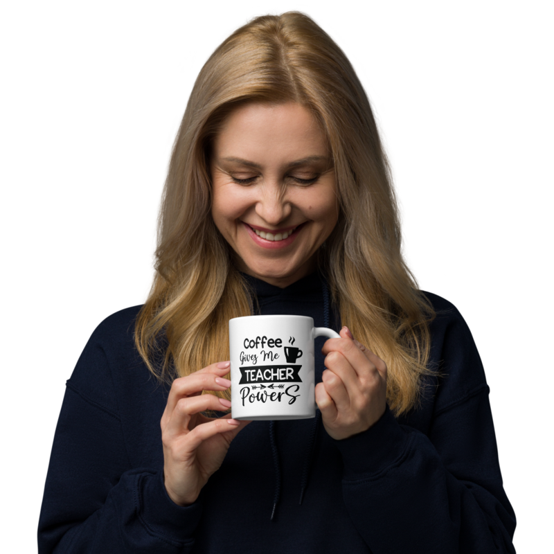 Coffee Gives Me Teacher Powers White glossy mug