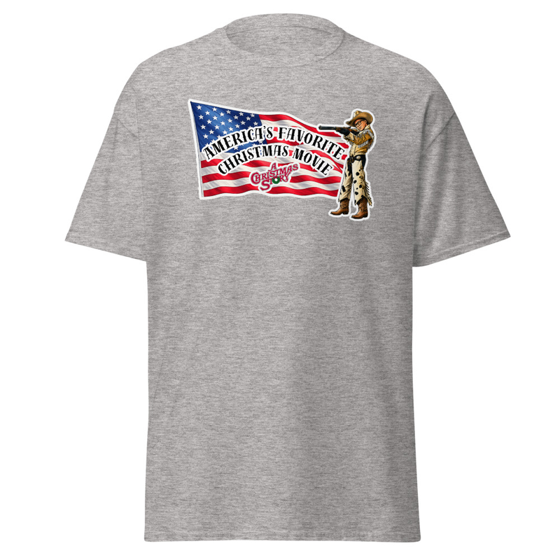 America's Favorite Christmas Movie Flag  With Ralphie T-Shirt – S, Sport Grey
