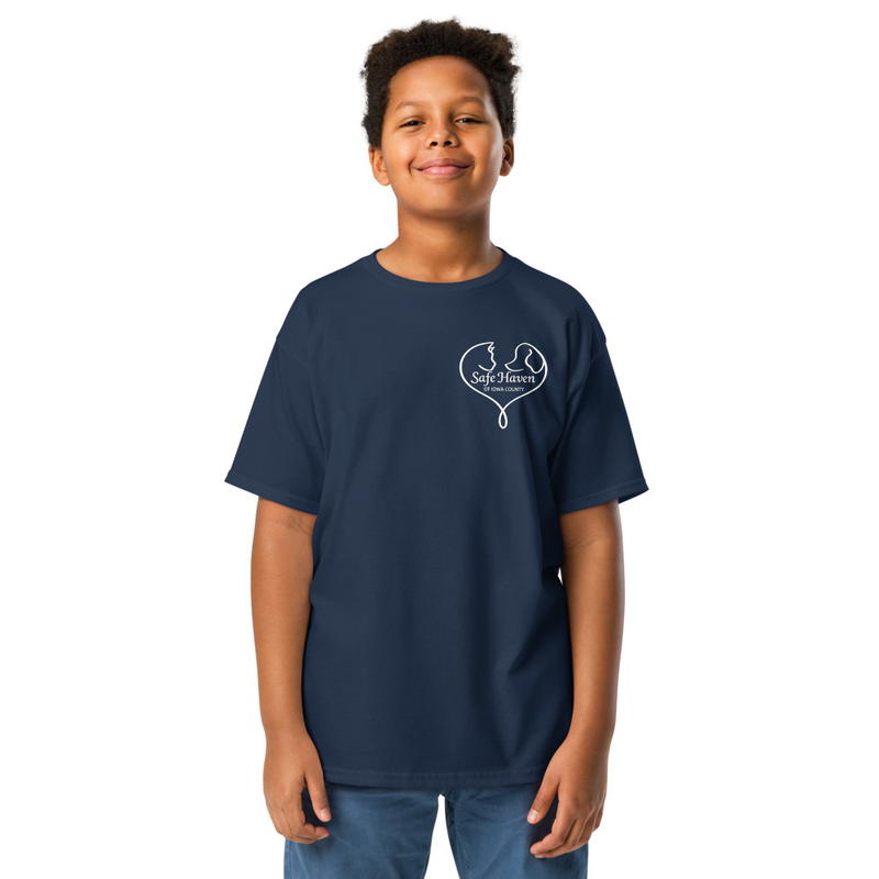 Paw Print Youth T-Shirt White Logo – XL, Navy