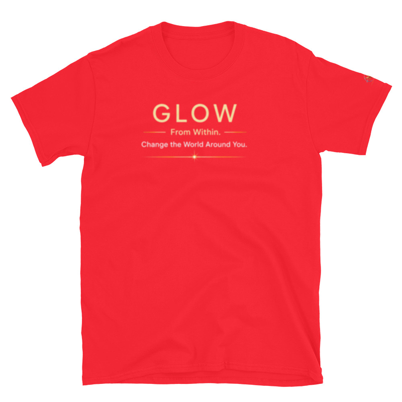 Glow Short-Sleeve Unisex T-Shirt (Warm light gold/Champagne gold letters) – XL, Red
