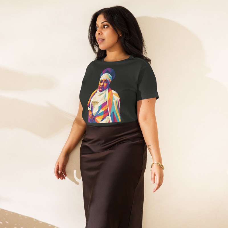 Women’s high-waisted t-shirt Empress Menen Asfaw — Imperial Grace Mosaic T-Shirt – XL, Vintage Black
