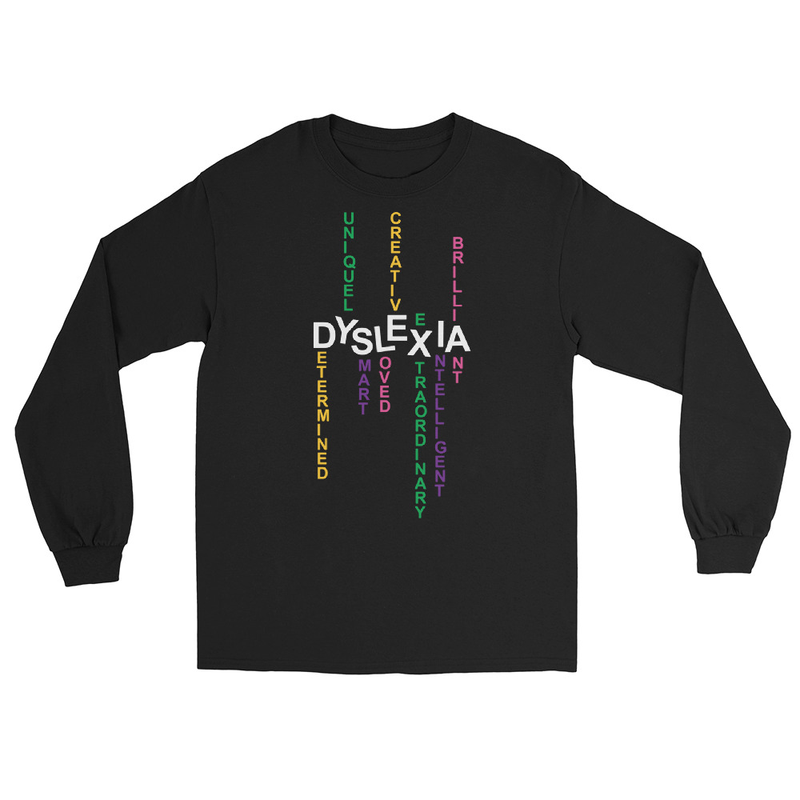 Men’s Long Sleeve Shirt with back print | Dyslexia v2 (Dark Colored)