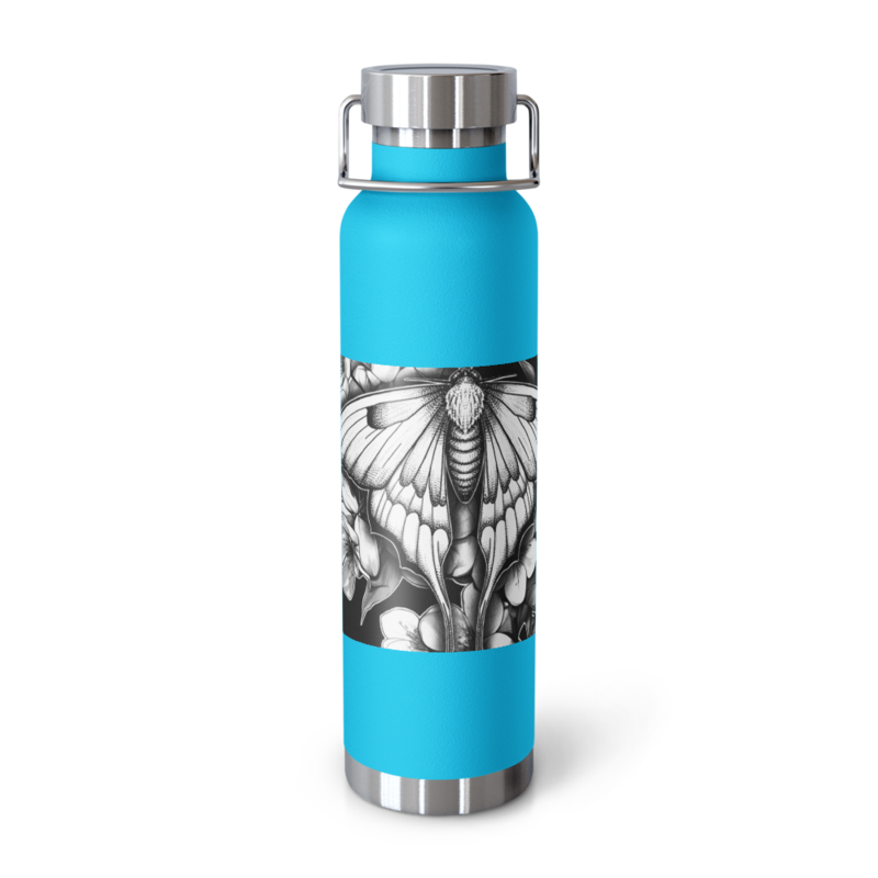 Burned Hearts Lunar Moth Copper Vacuum Insulated Bottle - by Tessa – 22oz, Pebble Blue