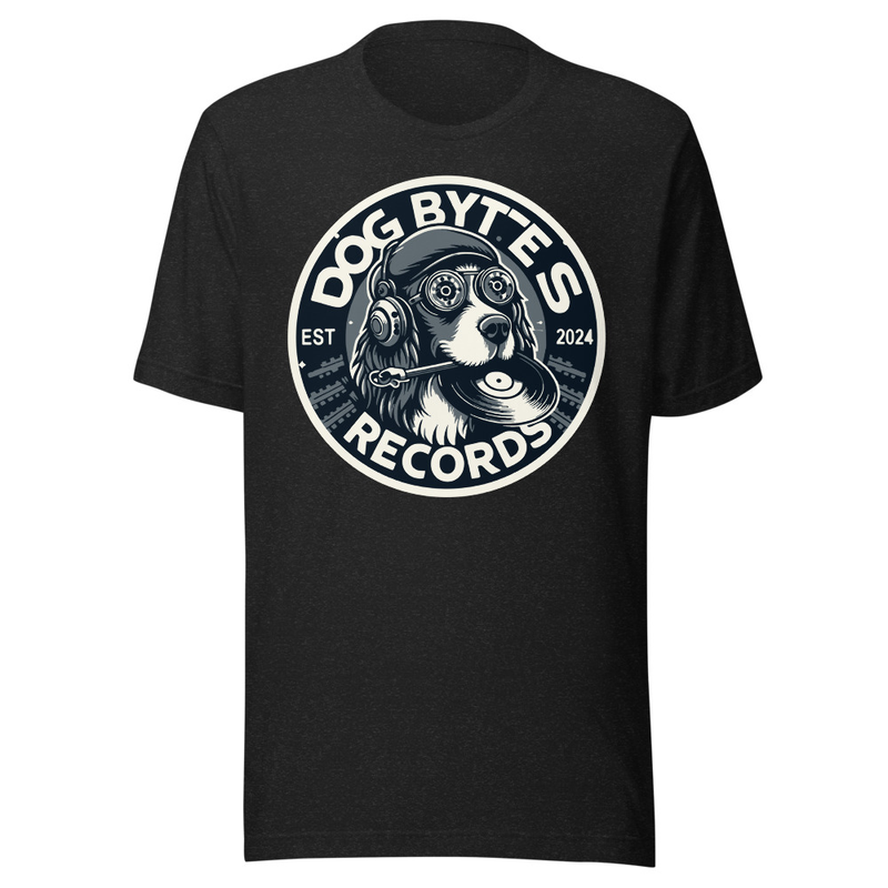 Dog Bytes Records Logo Mens T-shirt in Black Heather