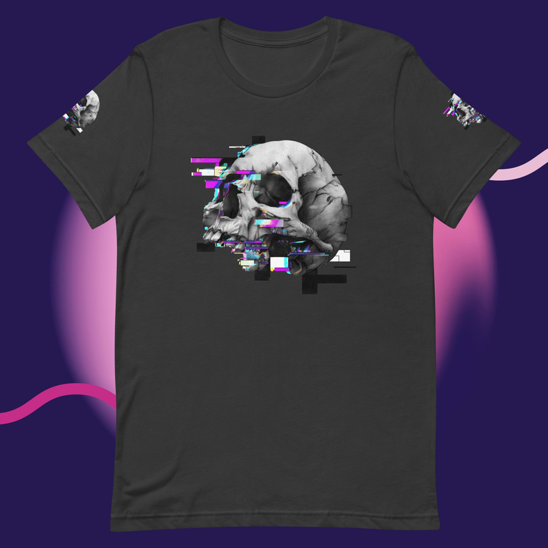 Glitched Skull Tee – Digital Decay Collecti – S, Dark Grey
