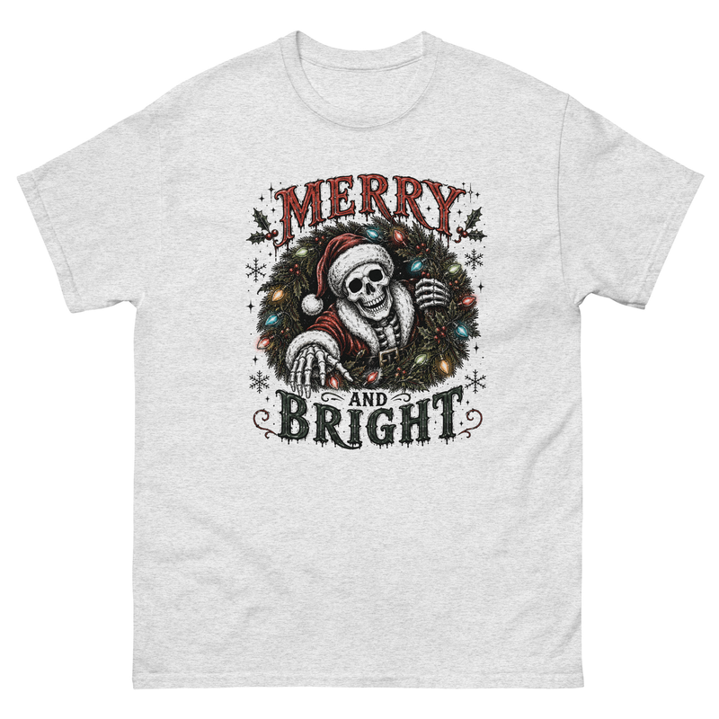 Merry and Bright Skeleton Santa Shirt, Spooky Christmas Shirt
