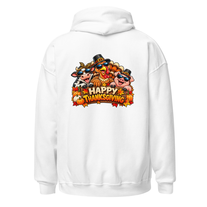 Cool Critters Thanksgiving Unisex Hoodie – S, White