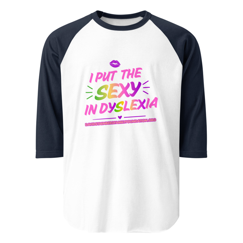 3/4 sleeve raglan shirt | Dyslexia v1 – S, White/Navy