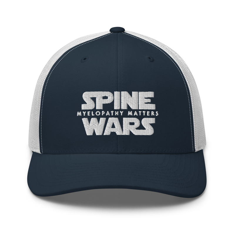 Spine Wars White Embroidery Trucker Cap – One size, Navy/ White