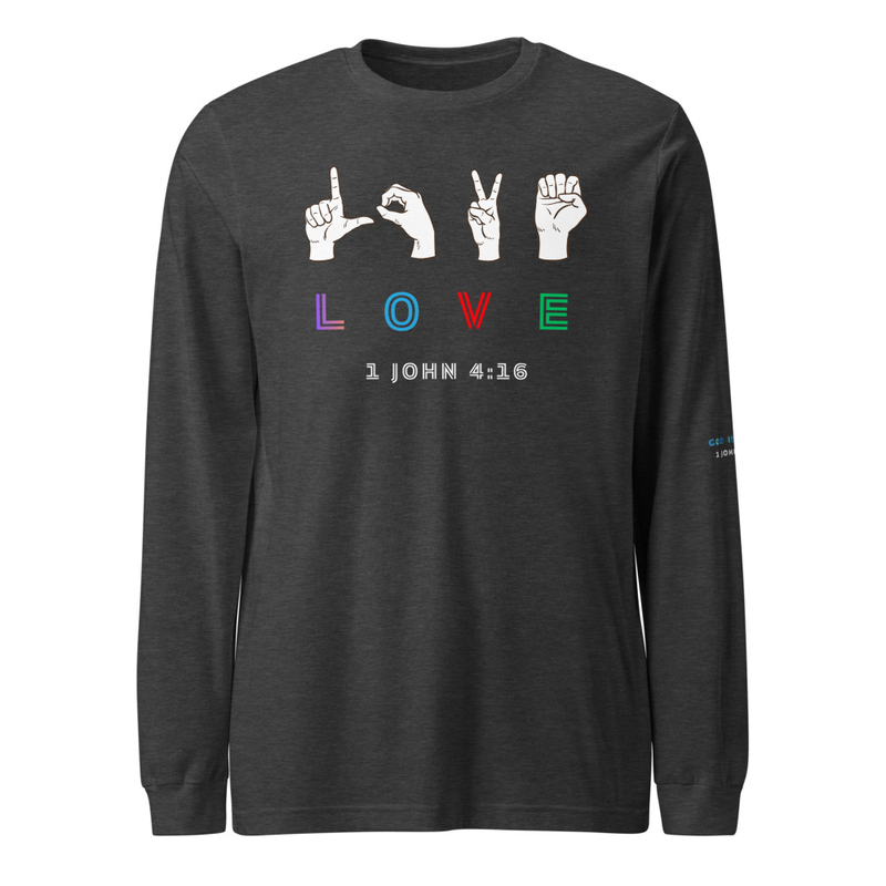 LOVE Unisex Long Sleeve Tee – 2XL, Dark Grey Heather