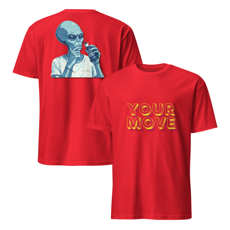 Grey Alien Queen Chess Piece: Your MOVE – M, Red