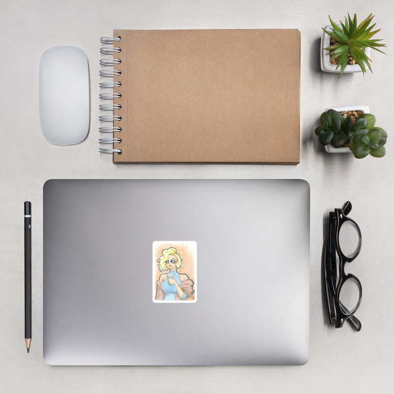 Woman Drinking Coffee -- Bubble-free stickers