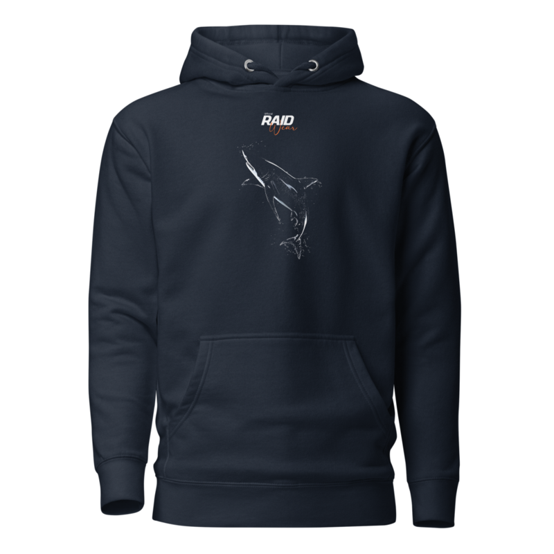 RAID Wear Shark Front Print Hoodie – XL, Navy Blazer