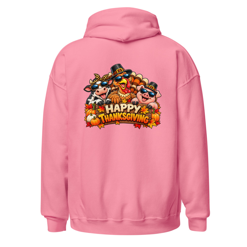 Cool Critters Happy Thanksgiving Unisex Hoodie – S, Azalea