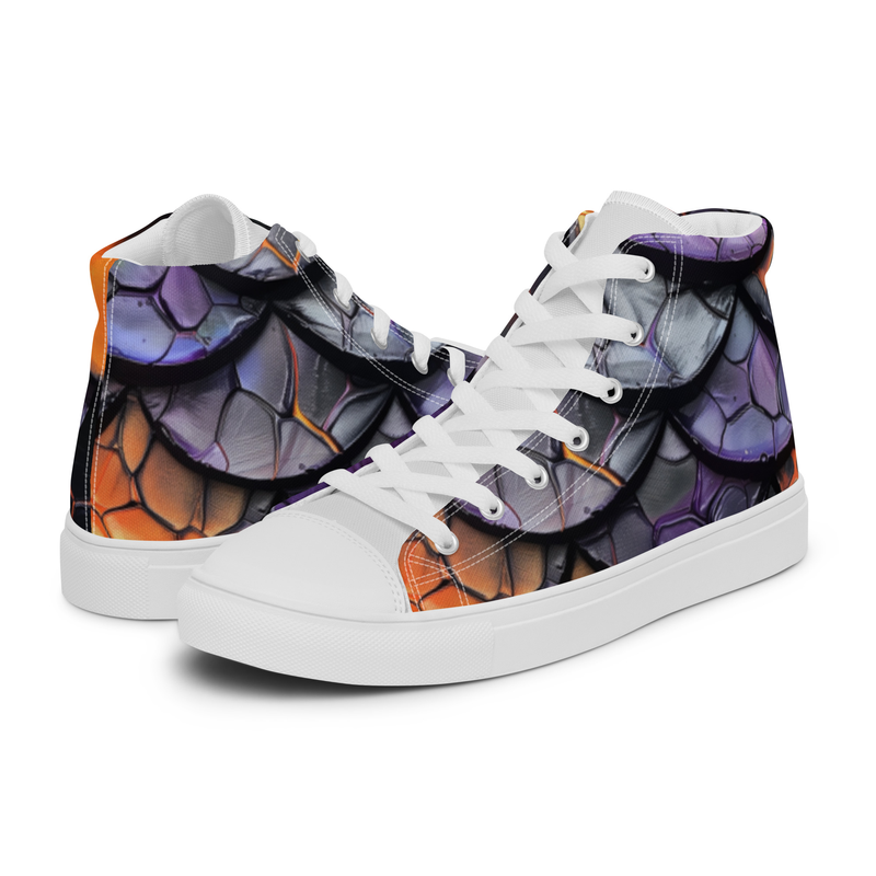 Purple, Orange & Black Dragon Scales Men’s high top canvas shoes