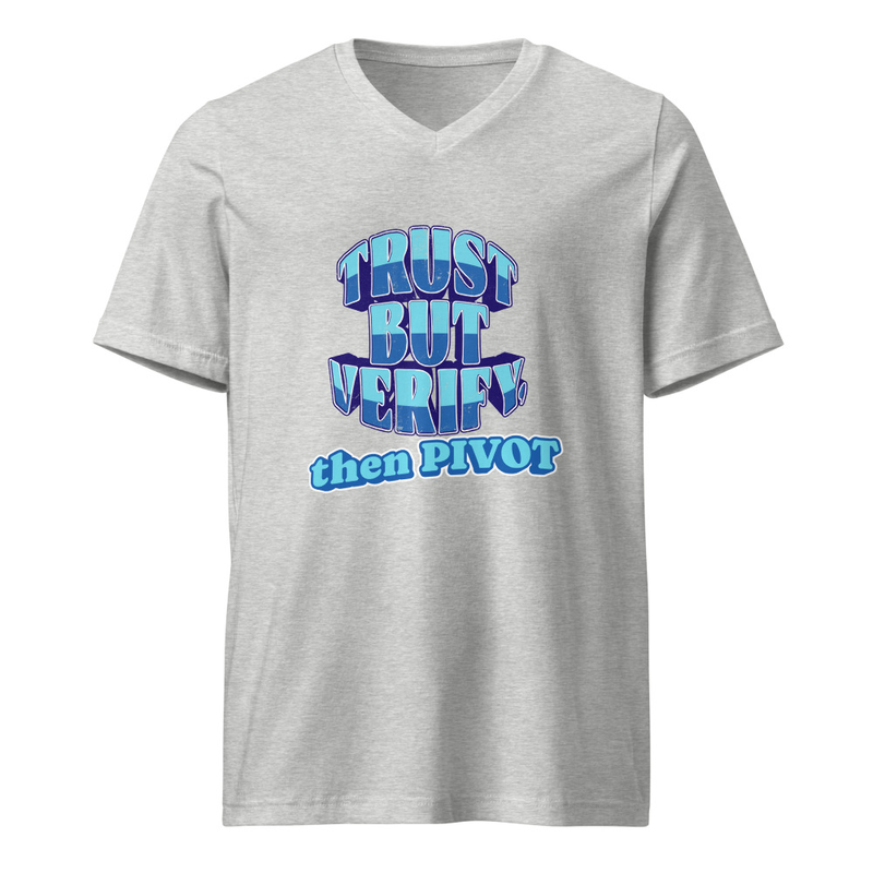 Trust but Verify Unisex Short Sleeve V-Neck T-Shirt – XL, Athletic Heather