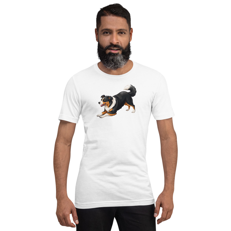 Downward Dog Mini American Shepherd Unisex T-Shirt — Miniature American Shepherd