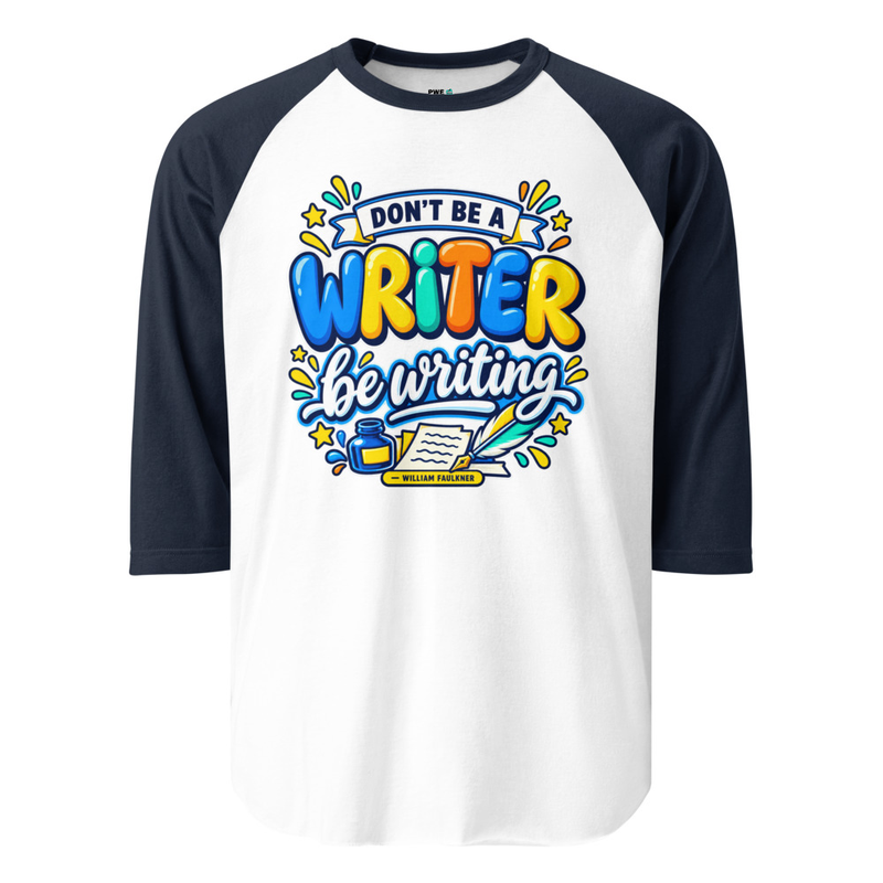 Be Writing - 3/4 Sleeve Adult Raglan Shirt – S, White/Navy