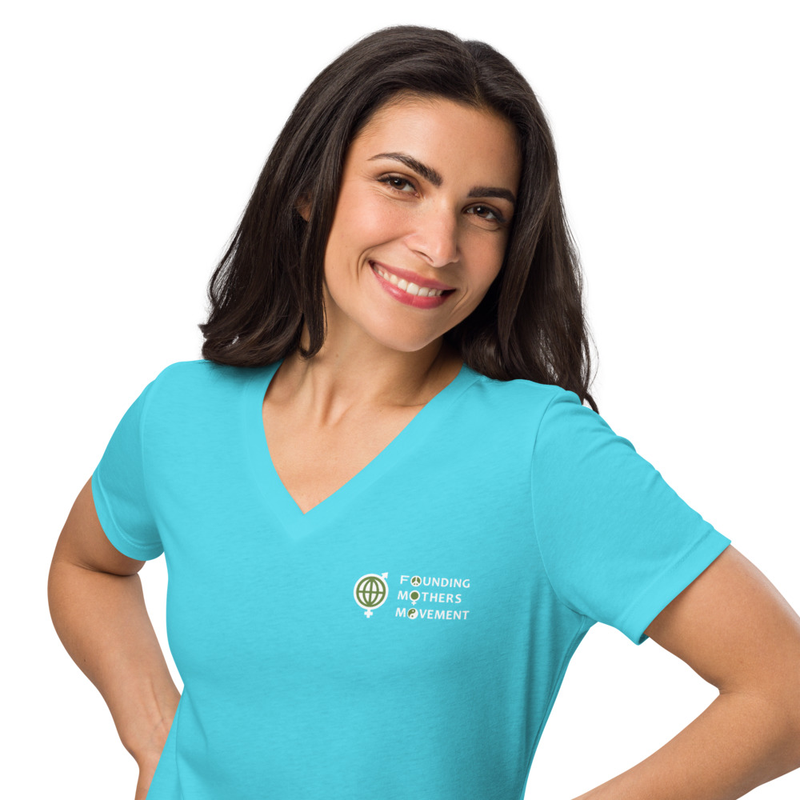 Embroidered FMM Women’s relaxed v-neck t-shirt – 2XL, Turquoise