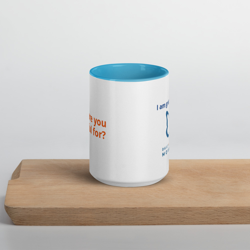 Gratitude Coffee Mug with Color Inside – 15 oz, Blue