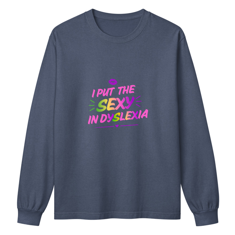 Unisex garment dye heavyweight long sleeve tee – XL, Washed Navy