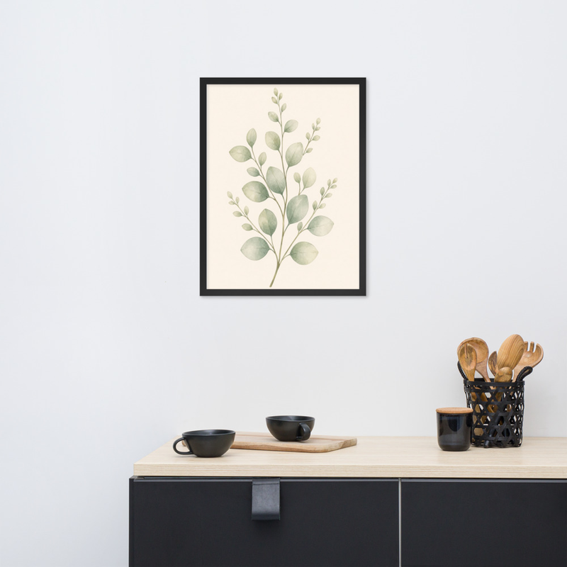 Layered Sage Leaves Framed Botanical Wall Art — Minimalist Watercolor — thumbnail 6