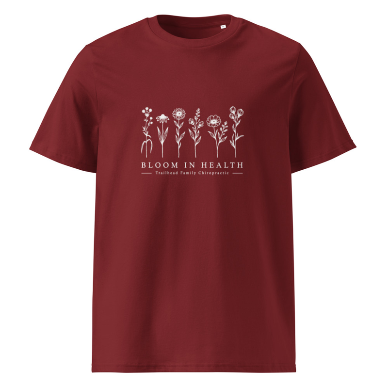 Bloom in Health 2.0 Organic T-shirt – S, Burgundy