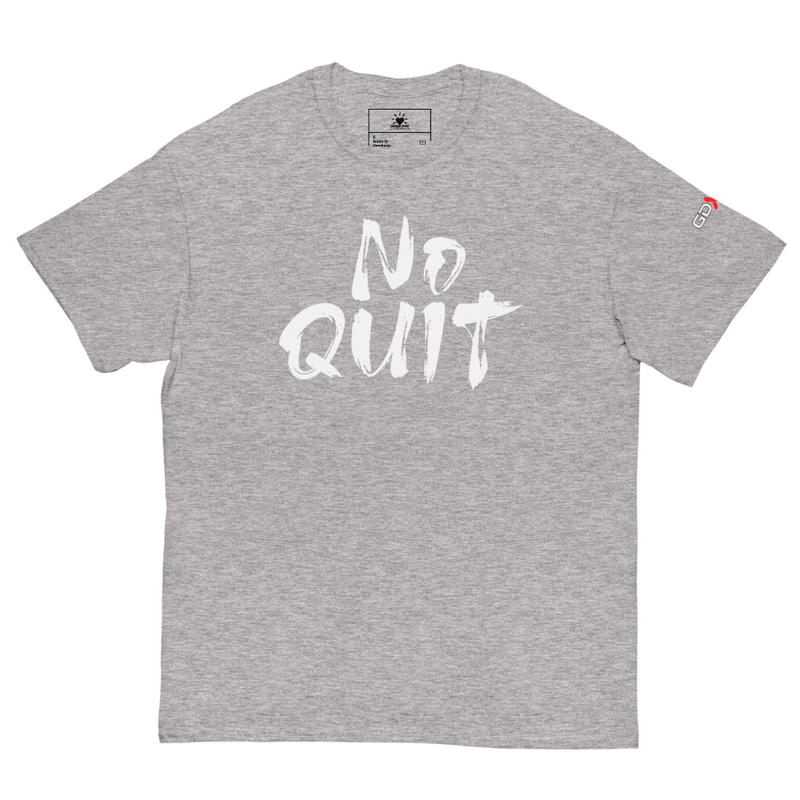 "No Quit" GDXFit Shoulder Unisex Classic Tee (shoulder logo) – S, Sport Grey