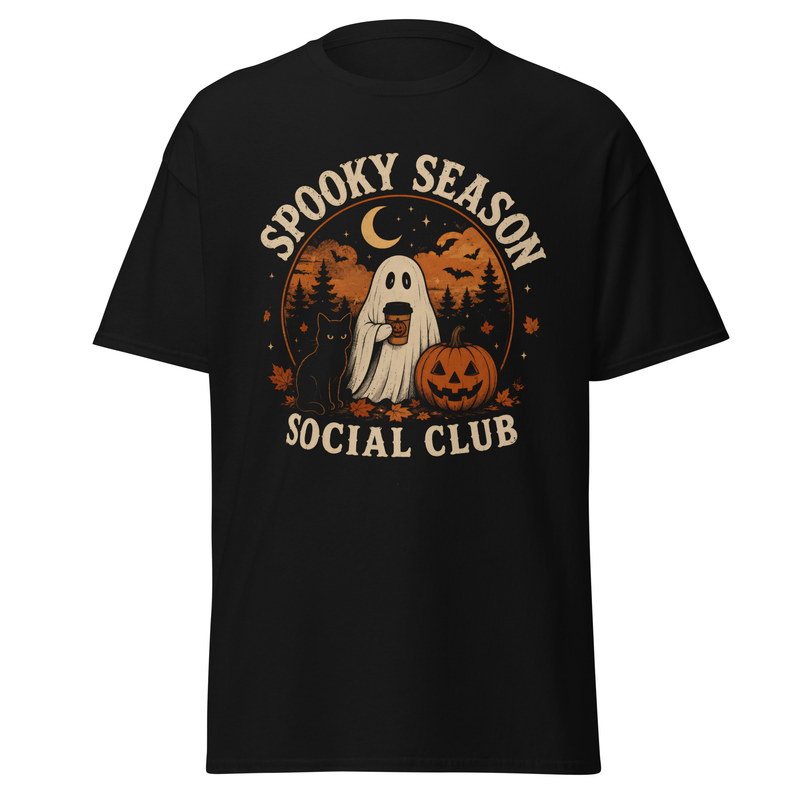 Spooky Season Social Club Ghost Coffee T-Shirt | Halloween Fall Graphic Tee