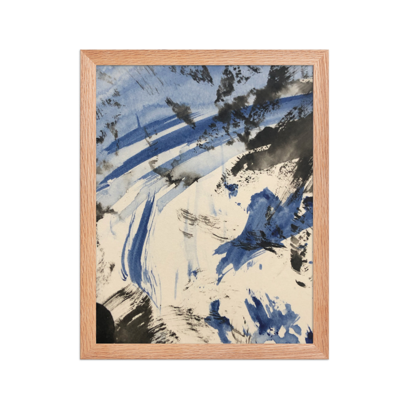 Perceptual Field 0216 – Blue Passage – Framed Print – 11″×14″, Red Oak