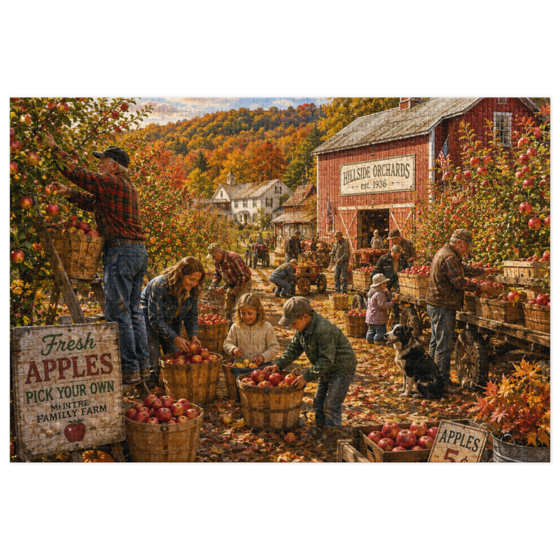 The Apple Orchard Jigsaw puzzle with tin