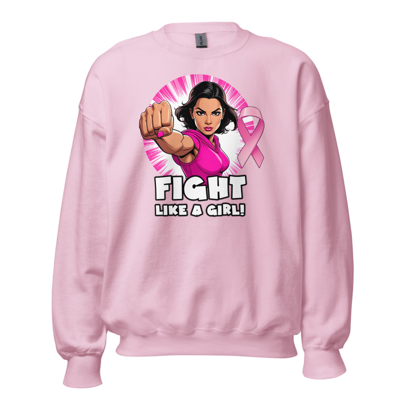 "Fight Like A Girl" Unisex Crew Neck Sweatshirt – S, Light Pink