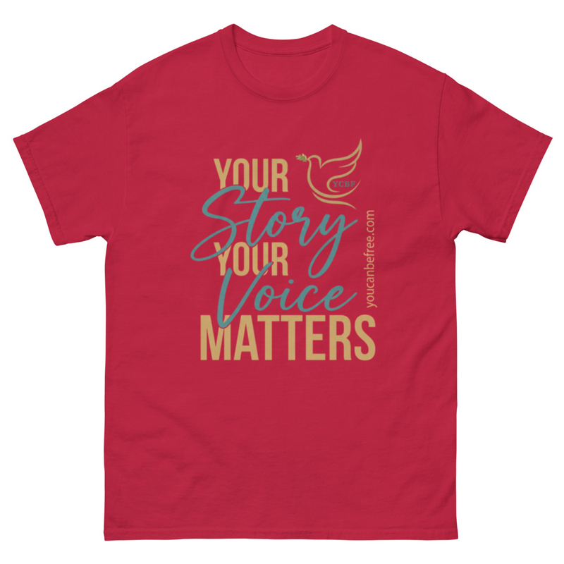 Your Story | Your Voice Matters Unisex T-Shirt – S, Cardinal