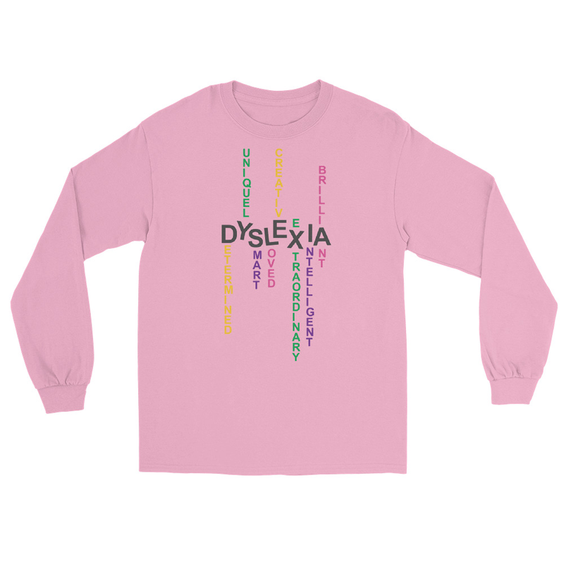 Men’s Long Sleeve Shirt with back print | Dyslexia v2 (Light Colored) – XL, Light Pink